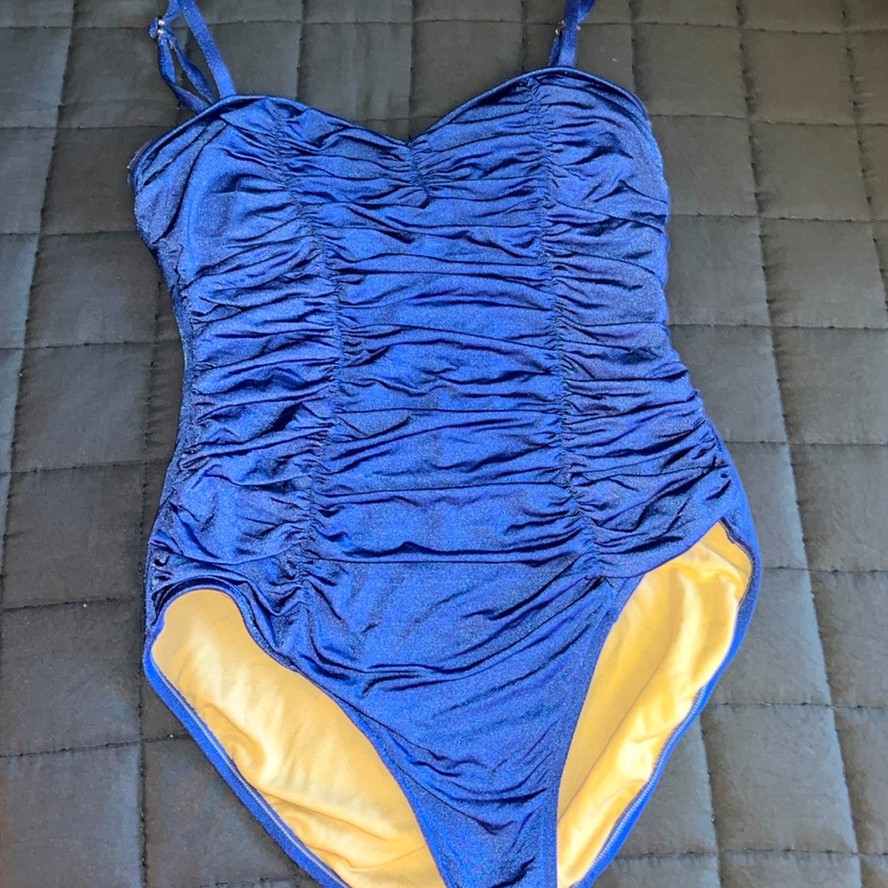 Allen B Royal Blue Ruched One Piece Swimsuit - Size 8